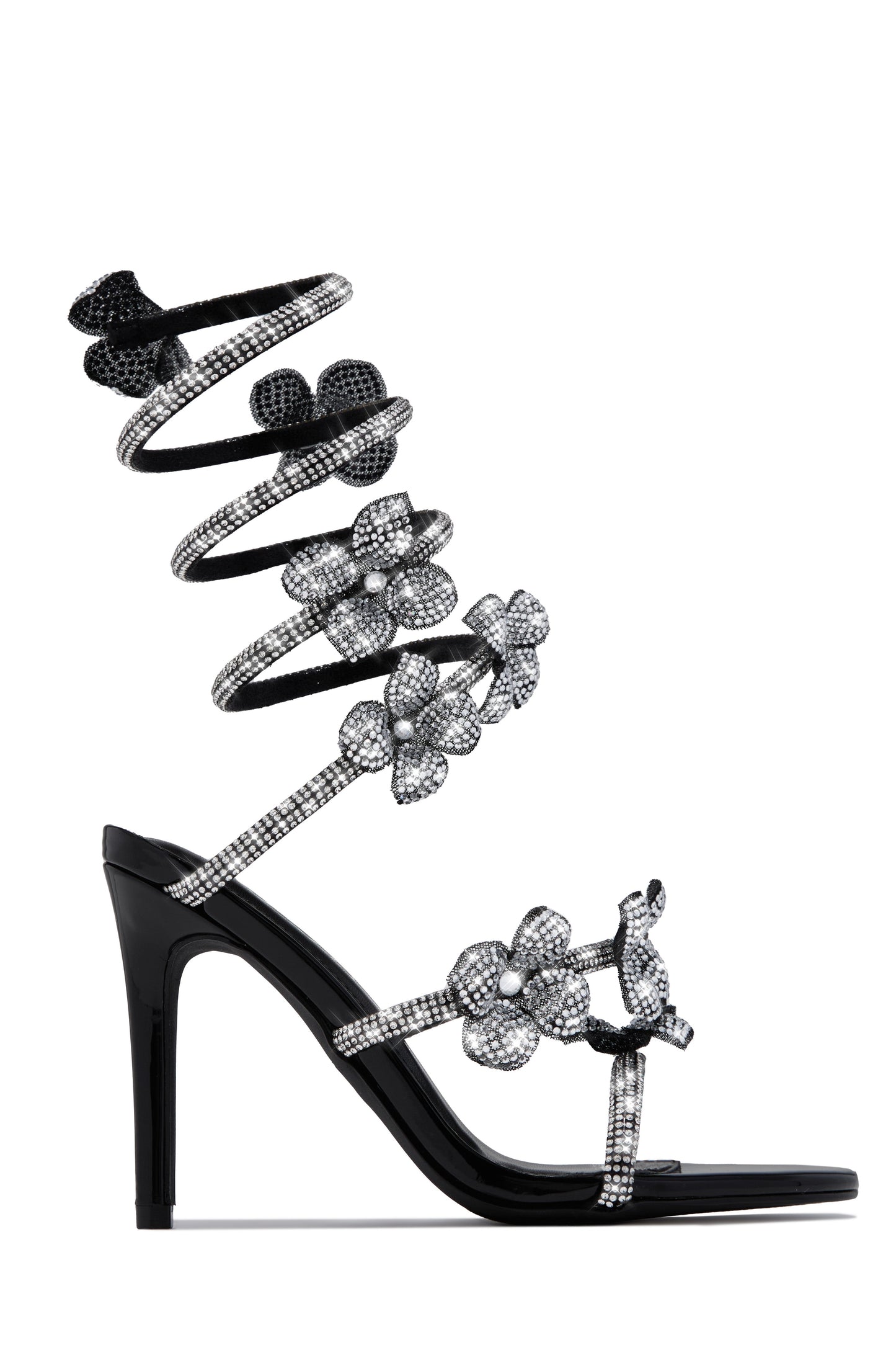 Flora Embellished Around The Ankle Coil Heels - Black
