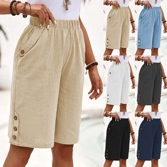 Women's High-Waist Cotton Linen Cropped Pants