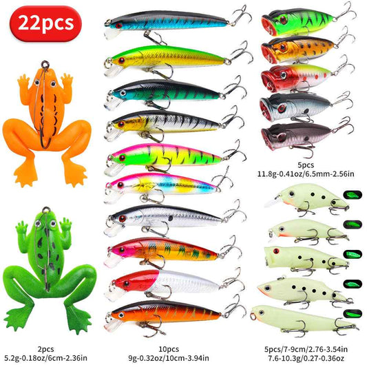 Topwater Bass Fishing Lure Kit with Soft Frogs – Choose 22, 58, or 102 Pieces