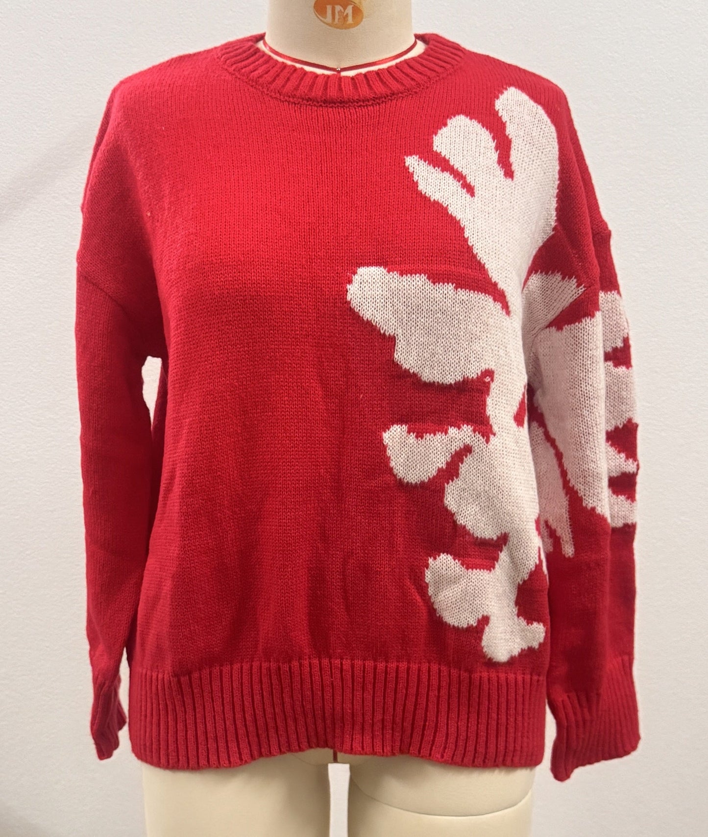 Christmas 3D Floral Contrast Color Crewneck Personalized Sweater