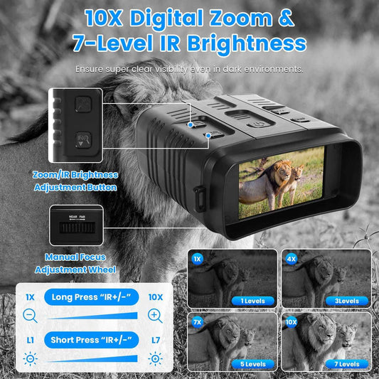 4K Night Vision Goggles – 10x Optical Zoom, 31MP, 800m IR Range, WiFi App & 3" LCD Screen