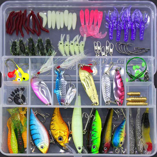 100-Piece Sequined Soft Fishing Lure Set with Tackle Box