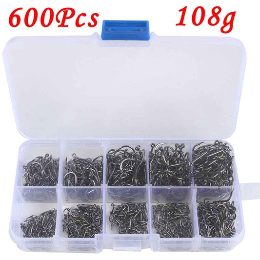 High-Carbon Steel Barbed Fishing Hook Set – 100 to 600 Pieces, Corrosion Resistant