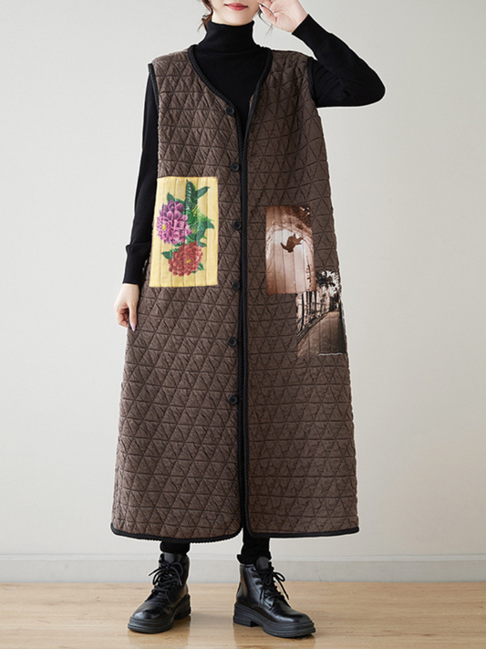 Women’s Winter Relaxed & Comfy Modern Patch Sleeveless Coat