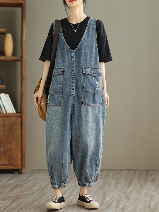 Trendy Women's Denim High Waist Jumpsuit | Eva Trends