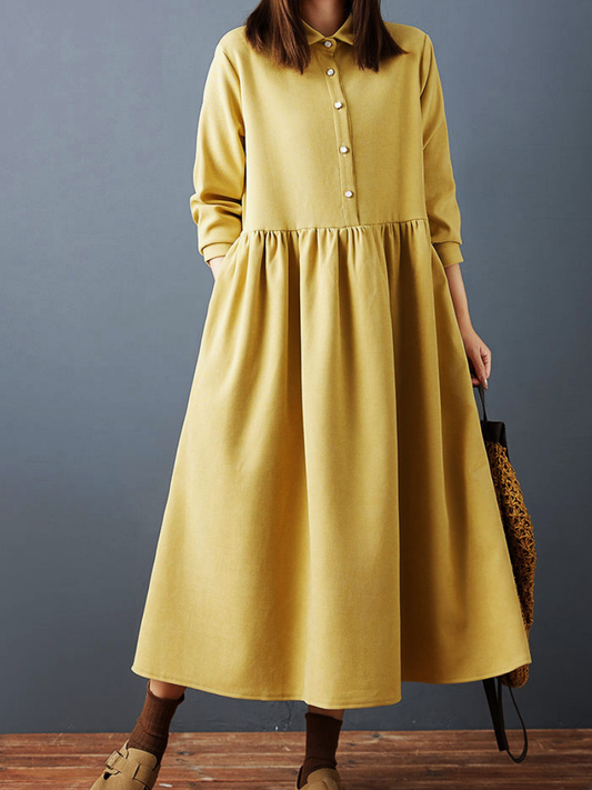 Elegant Button Down Collar Midi Dress for Women | Eva Trends