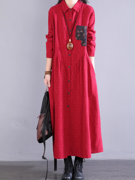 Women's Elegant Summer Side Pockets Button-Up A-Line Dress