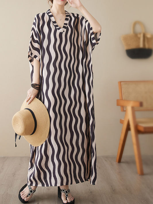 Daily Ritual Women's Round Neck Bat Sleeves Kaftan Dress