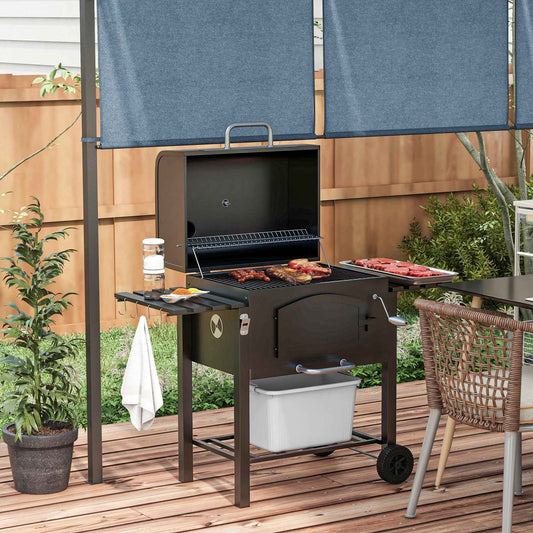 Charcoal BBQ Grill | 371 Sq In with Adjustable Height, Folding Shelves & Thermometer