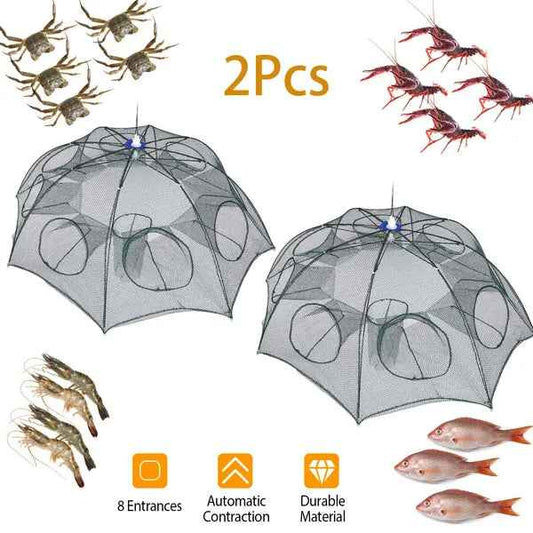 Foldable Fishing Bait Trap with 8 Entrances – 2-Pack, Crab, Shrimp & Minnow
