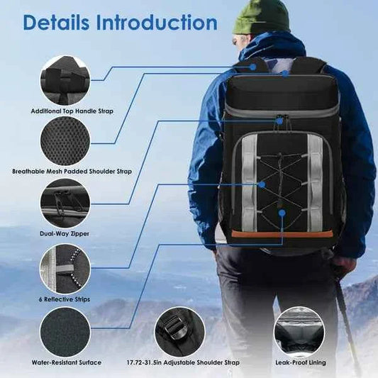 Insulated Cooler Backpack 36-Can | 25L Leakproof with Bottle Opener – Grey