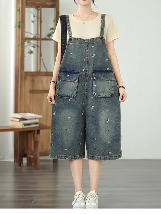 Casual Women's Wide Leg Floral Printed Denim Overalls| Eva Trends