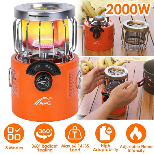 2-in-1 Portable Camping Stove & Tent Heater – 2000W, 3 Modes, 360° Radiant Heat