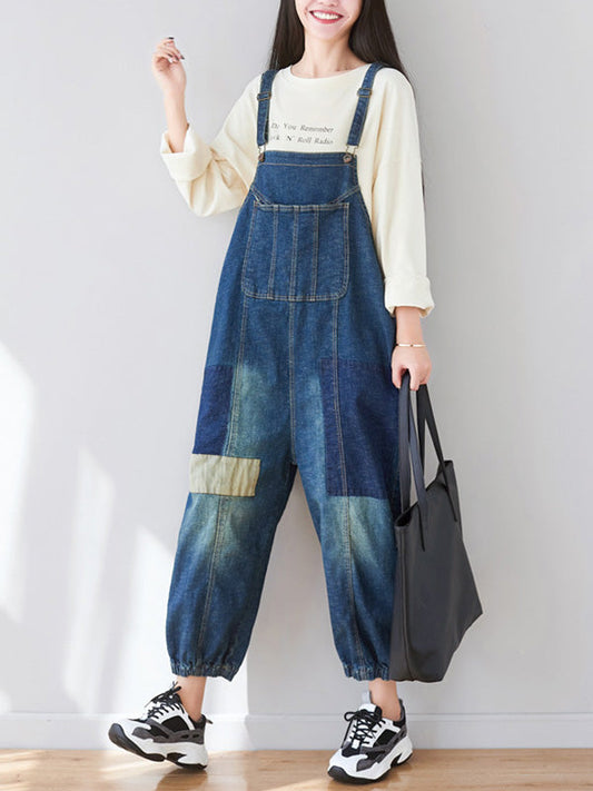 Structured Bib Denim Overalls - Harem Leg Style