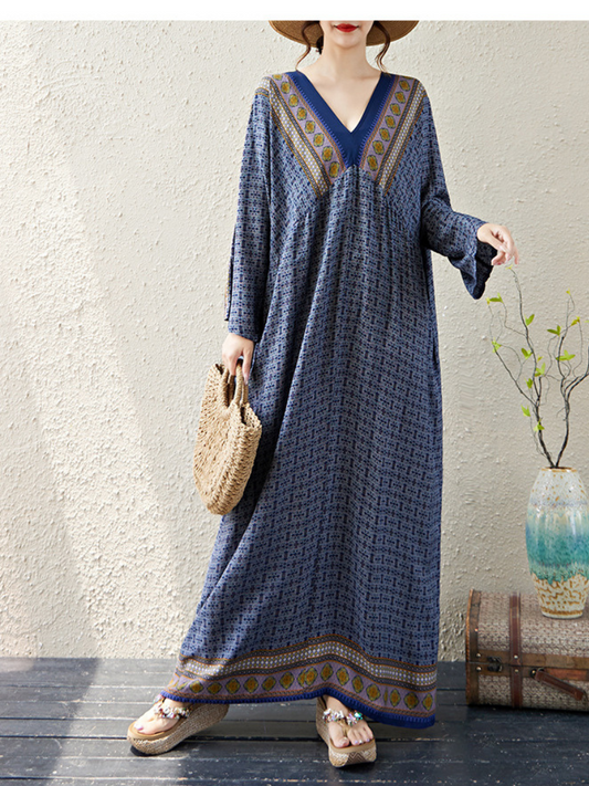 Boho Chic Printed Kaftan Dress for Effortless Summer Style