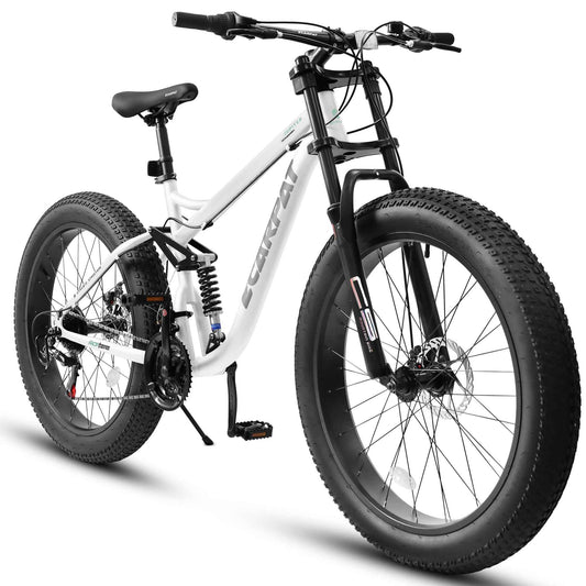 26" Full-Suspension Fat Tire Mountain Bike | Shimano 21-Speed, 4" Tires & Disc Brakes