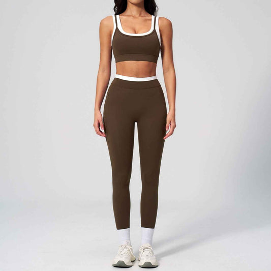 Women's Contrast Sports Bra & Leggings or Wide-Leg Flared Pants Set – Active Workout Set