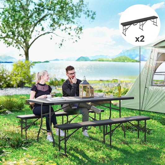 6 FT Folding Camping Bench Set of 2 | 529 lb Capacity, HDPE Top with Carry Handle