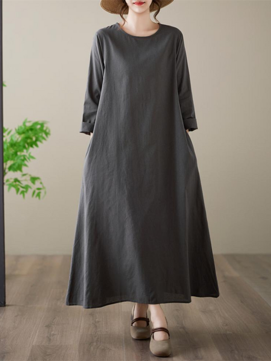 Women's Summer Trendy Retro Solid Color A-Line Dress