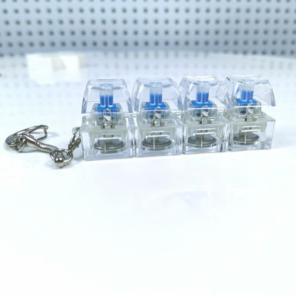 4Keys Mechanical Keyboard Electronic Luminous Transparent Crystal Height Pressure Reduction Finger Button Anti Stress Keycap Toy Schoolbag Pendant Keychain Decompression Clicker Gadget Gift