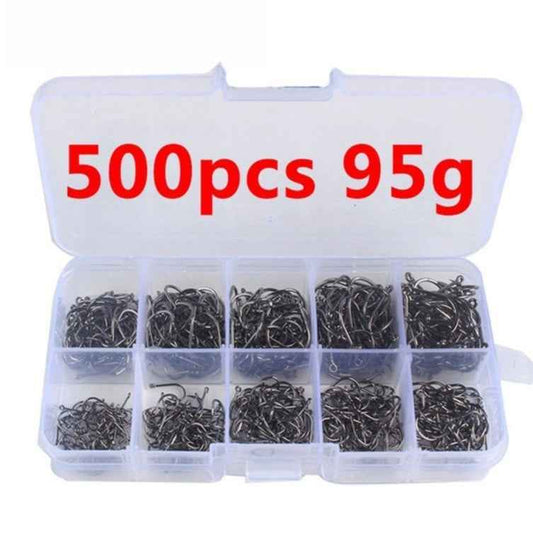 Bulk Fishhook Box – Perforated Black Fishing Hooks, 100 to 600 Pieces