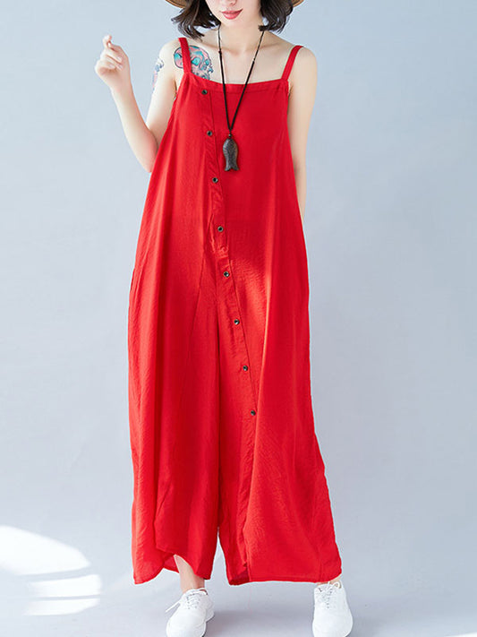 Loose Wide Leg Button Front Summer Jumpsuit