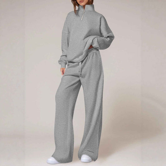 Women's Half-Zip Sweatshirt & Straight-Leg Pants Set – Matching Casual Loungewear