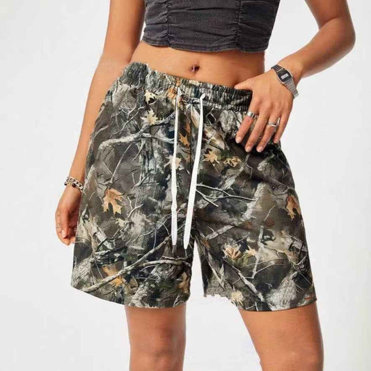 Women's Loose Camo Print Drawstring Shorts – Casual Outdoor Shorts