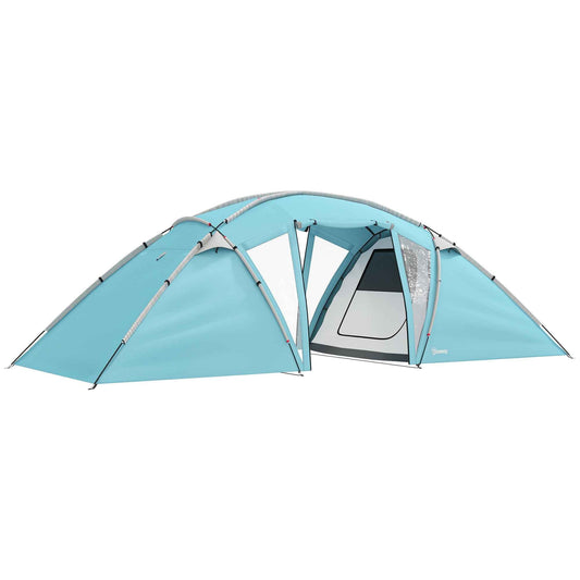 4–6 Person 2-Bedroom Family Tunnel Tent – PU3000mm+ Waterproof with Living Room & Sewn-In Groundsheet | Blue