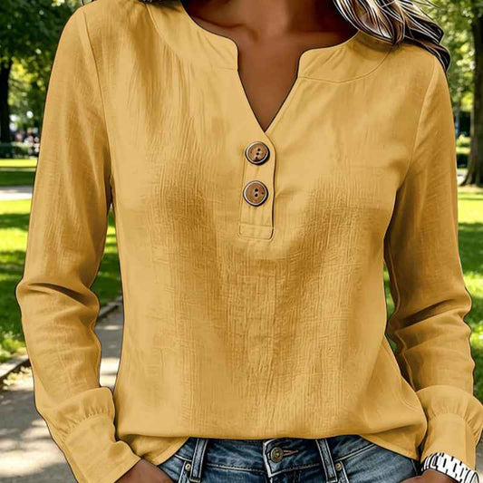 Women's V-Neck Button-Down Blouse – Casual Everyday Top