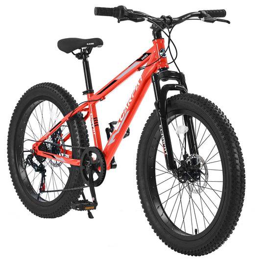 24" Fat Tire Mountain Bike | Full Shimano 7-Speed, Dual Disc Brakes & Front Suspension
