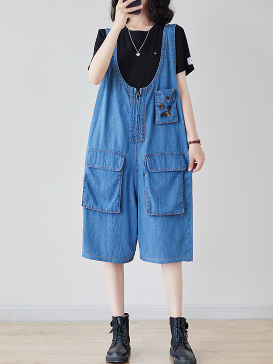Women's Summer Wide-Leg Large Pocket Dungarees | Eva Trends