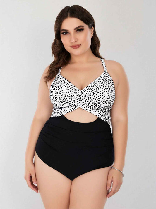 Women's Plus Size Dalmatian Print Twist Front One-Piece Swimsuit