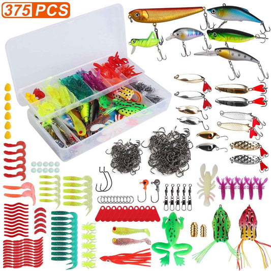 375-Piece Fishing Lure & Bait Kit with 2-Layer Tackle Box