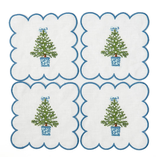 Scalloped Christmas Tree Cocktail Napkins (Set of 4)