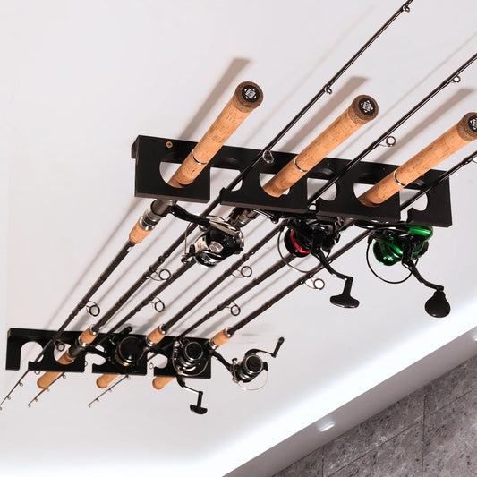 Wall & Ceiling Fishing Rod Rack – Holds 12 Rods, Garage Storage, 3 Pack Sizes