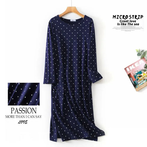 Spring Autumn Female Casual Loose Cartoon Night Dress Ladies 100% Cotton Nightgown Women Long Sleeve Sleepshirts Home Dress
