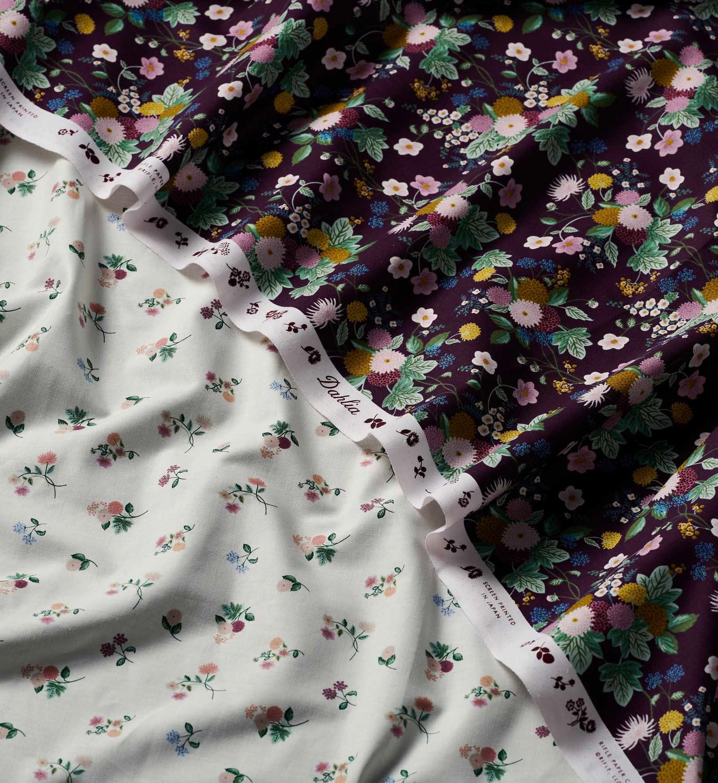 Ditsy Dahlia Cotton Fabric - Cream