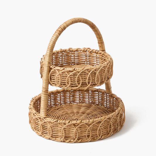 Small Rattan Two-Tiered Stand
