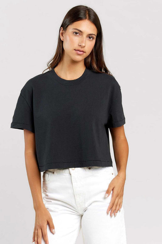 Vintage Cotton Cropped Tee | Black