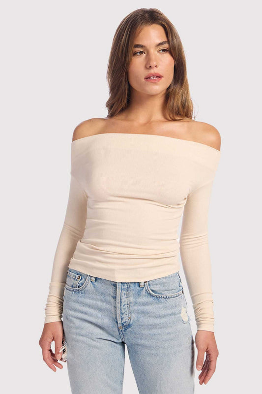 Slinky Rib Off-The-Shoulder Shirt | Bone