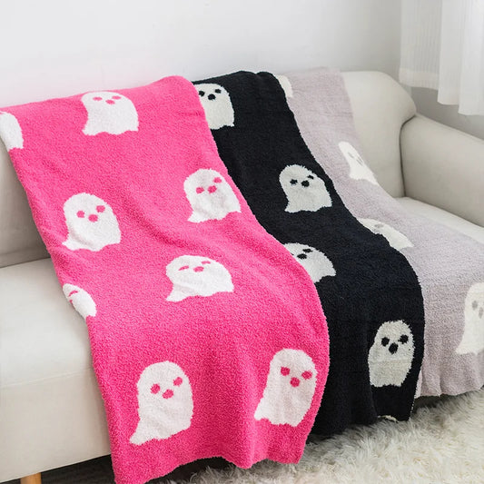 100% Polyester Casual Throw Blanket Customized Cartoon Pattern Cute Ghost Print Jacquard Blanket