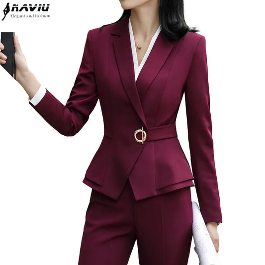 High Quality Winter Suit For Women Pant Sets Formal Long Sleeve Slim Blazer and Trousers Office Ladies Work Wear