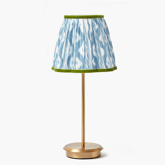 Tall Rechargeable Lamp with Blue & Green Ikat Shade (18cm)