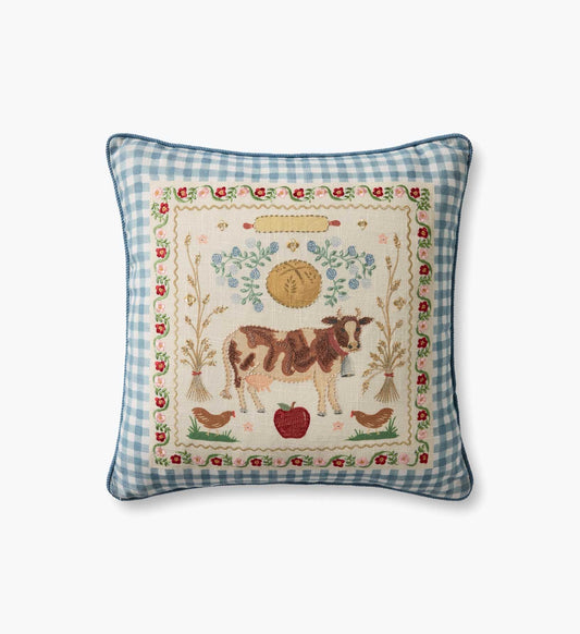 Country Home Embroidered Pillow - Multi