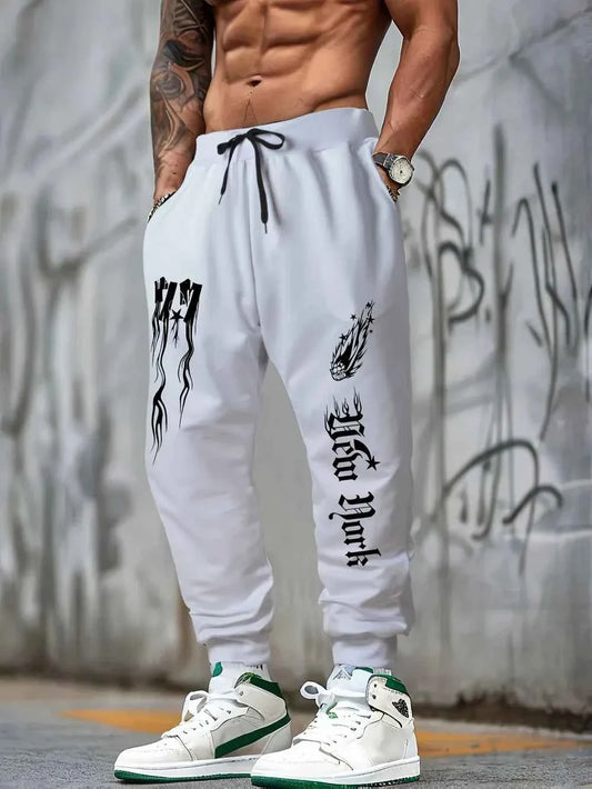 Autumn New Men's Fitness Training Letter Printed Micro Elastic Comfortable Drawstring Pants Outdoor Urban Sports Pants