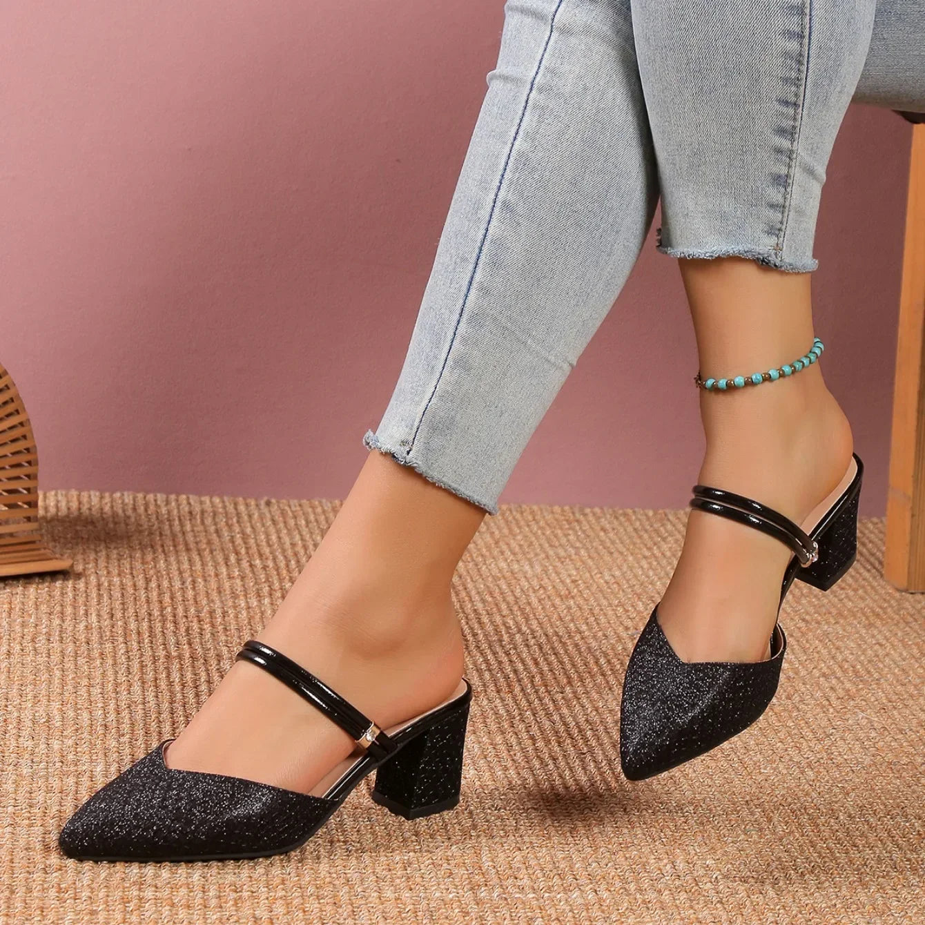 Low Heels Sandals Woman Summer Fashion High Heels Shallow Women Designer Sandals Luxury Shoes for Women Wedding Party Shoes