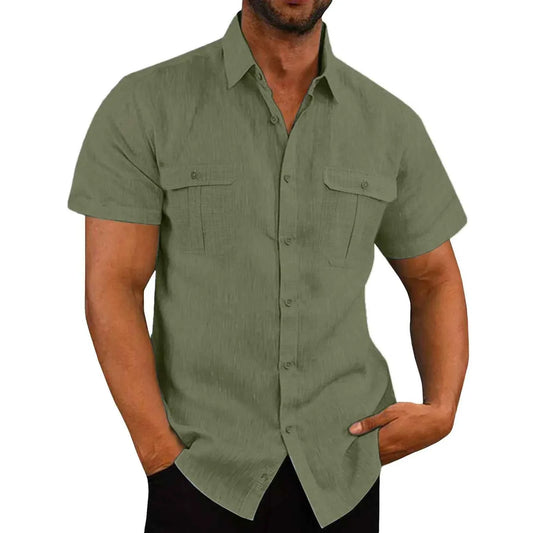 Cotton Linen Hot Sale Men Short-Sleeved Shirts Summer Solid Color Comfort Collar Casual Beach Style Plus Size Male Shirts M-4XL