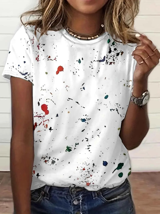 Paint Splatter Women's Tee - Artistic Graffiti Graphic, Casual Daily Wear