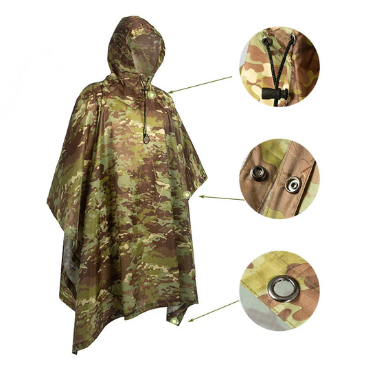 Camouflage Waterproof Raincoat Poncho – Multifunctional Hunting & Camping Rain Cover